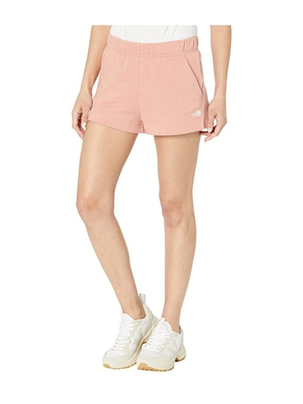 The North Face Womens Slant Hand Pockets Logo Shorts Rose Dawn Size L NWT